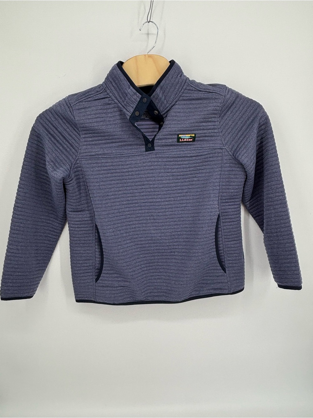 LL Bean Women L Petite Airlight Knit Pullover Snap Fleece Sweatshirt Blue 506835